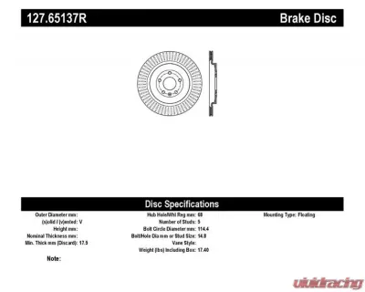 StopTech Sport Drilled/Slotted Brake Rotor Rear Right - 127.65137R