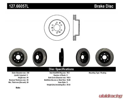 StopTech Sport Drilled/Slotted Brake Rotor Front Left - 127.66057L