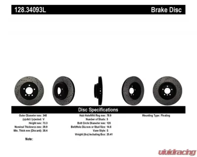StopTech Sport Cryo Cross Drilled Brake Rotor Rear Right BMW Front Left - 128.34093L