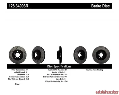 StopTech Sport Cryo Cross Drilled Brake Rotor Rear Left BMW Front Right - 128.34093R
