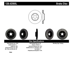 StopTech Sport Cross Drilled Brake Rotor Front Left, Black, 128.42080L