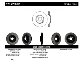 StopTech Sport Cross Drilled Brake Rotor Front Right, Red, 128.42080R
