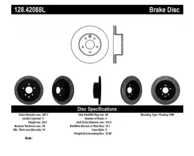 StopTech Sport Cross Drilled Brake Rotor Rear Left for Ford Mustang 2005-2014, Black, 128.42088L