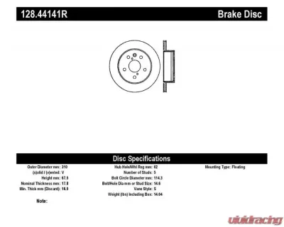 StopTech Sport Cross Drilled Brake Rotor Rear Right Lexus RX 2004-2009 128.44141R - 128.44141R