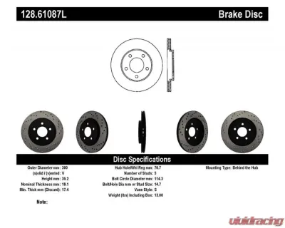 StopTech Sport Cross Drilled Brake Rotor Rear Left Ford Mustang 2005-2012 128.61087L - 128.61087L
