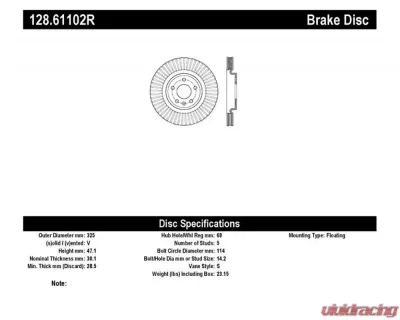 StopTech Sport Cross Drilled Brake Rotor Front Right for Honda Civic 128.61102R - 128.61102R