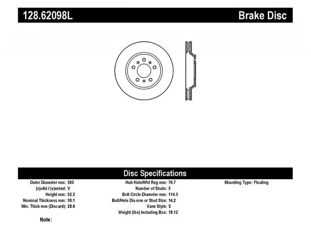 StopTech Sport Cross Drilled Brake Rotor Front Left, Black, 128.62098L - 128.62098L