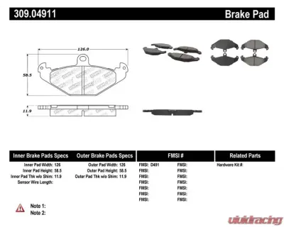 StopTech Sport Brake Pads with Shims Lotus Rear - 309.04911
