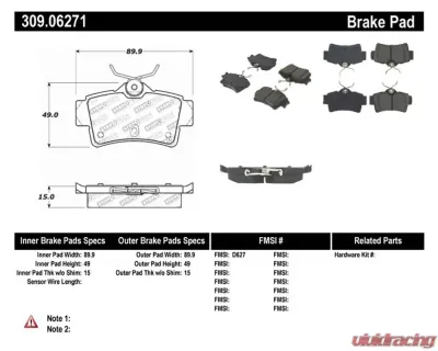 StopTech Sport Brake Pads with Shims and Hardware Ford Mustang Rear - 309.06271
