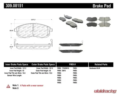 StopTech Sport Brake Pads with Shims and Hardware Front - 309.08151