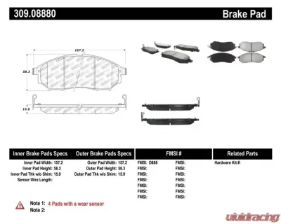 Stoptech Sport Brake Pads with Hardware Front - 309.08880