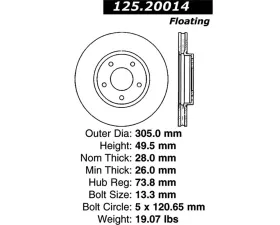 StopTech Premium High-Carbon Front Rotor Jaguar XJR 2000-2001 125.20014