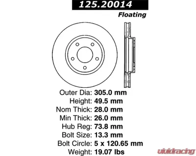 StopTech Premium High-Carbon Front Rotor Jaguar XJR 2000-2001 125.20014 - 125.20014