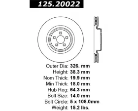 StopTech Premium High-Carbon Rear Rotor for Jaguar, 125.20022