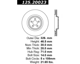 StopTech Premium High-Carbon Front Rotor for Jaguar, 125.20023