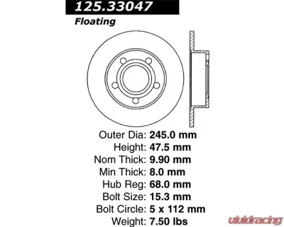 StopTech Premium High-Carbon Rear Rotor for VW Passat 1999-2005, 125.33047 - 125.33047