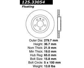 StopTech Premium High-Carbon Front Rotor for Volkswagen, 125.33054