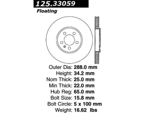 StopTech Premium High-Carbon Rotor, Volkswagen Front, Black, 125.33059