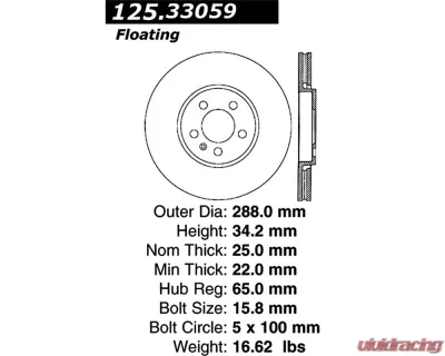 StopTech Premium High-Carbon Rotor, Volkswagen Front, Black, 125.33059 - 125.33059