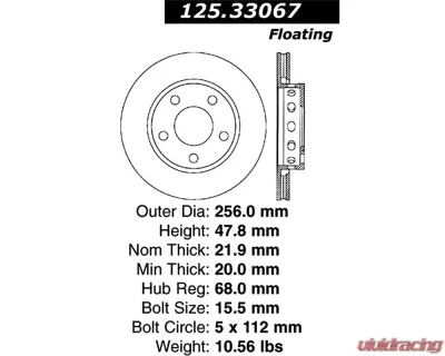 StopTech Premium High-Carbon Rear Rotor for Audi S4 2000-2002 125.33067 - 125.33067