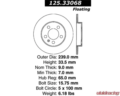 StopTech Premium High-Carbon Rear Rotor Audi TT MK1 Quattro 2000-2006 125.33068 - 125.33068