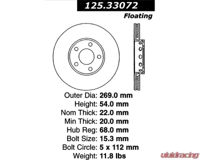StopTech Premium High-Carbon Rear Rotor for Ford Mustang 2015-2023, 125.33072 - 125.33072
