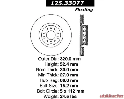StopTech Premium High-Carbon Front Rotor for VW Passat 2002-2005 125.33077 - 125.33077