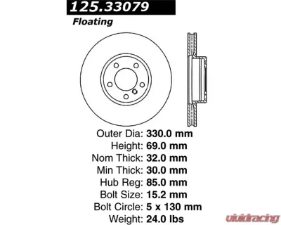 StopTech High-Carbon Front Right Rotor for Ford Mustang 2015-2023, 125.33079 - 125.33079