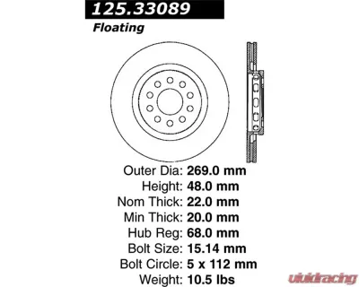 StopTech High-Carbon Rear Rotor for Audi Allroad Quattro 2004-2005 125.33089 - 125.33089