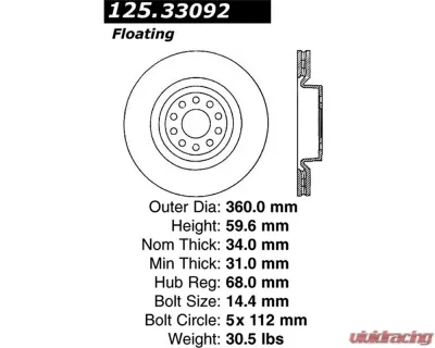 StopTech Premium High-Carbon Front Rotor for Ford Mustang 2015-2023, 125.33092 - 125.33092