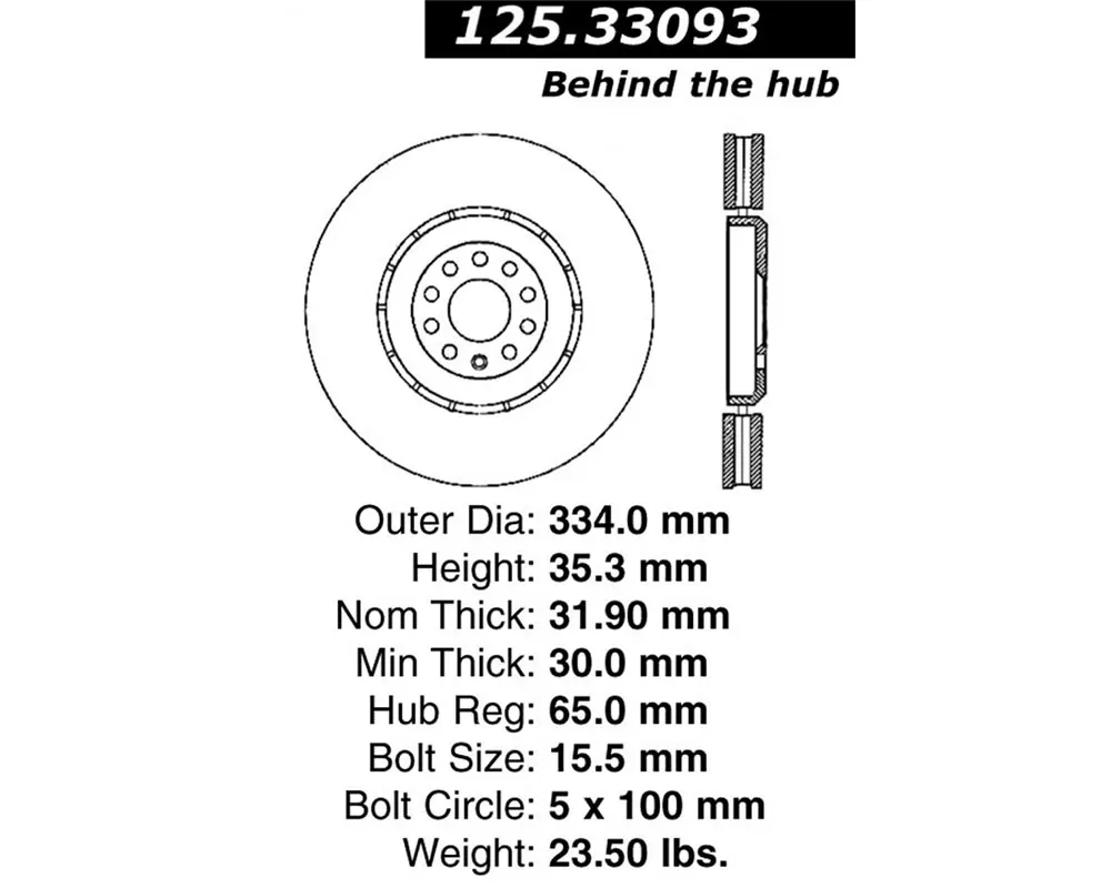 StopTech Premium High-Carbon Front Right Rotor for VW Golf R32 2004 125.33093 - 125.33093