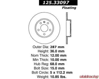 StopTech Premium High-Carbon Rear Rotor Audi S4 2004-2009 125.33097 - 125.33097