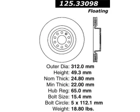 StopTech Premium High-Carbon Front Rotor for Ford Mustang 2015-2023, 125.33098
