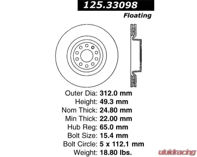 StopTech Premium High-Carbon Front Rotor for Ford Mustang 2015-2023, 125.33098 - 125.33098