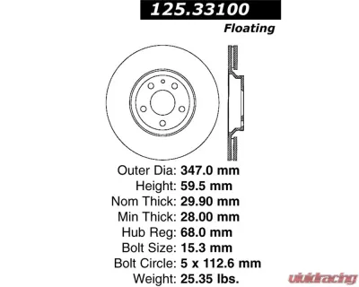StopTech Brake Rotors, Front, Silver, for Ford Mustang 2015-2023 - 125.331 - 125.33100
