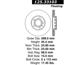 StopTech Premium High-Carbon Front Rotor for Audi 1.8L 1996-2001 125.33103