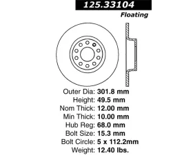 StopTech Premium High-Carbon Rear Rotor for Audi A4/A5 2009-2016 125.33104