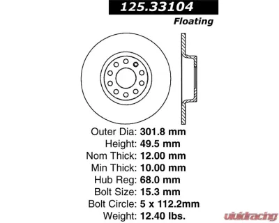 StopTech Premium High-Carbon Rear Rotor for Audi A4/A5 2009-2016 125.33104 - 125.33104