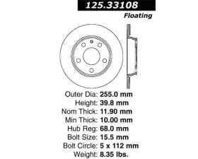StopTech Premium High-Carbon Rear Rotor for Audi 3.0L V6 125.33108