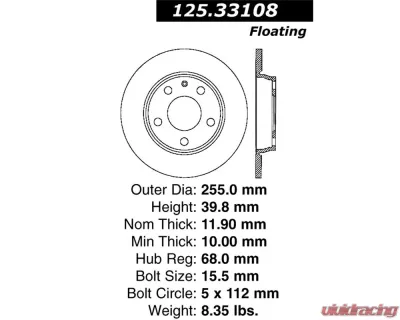 StopTech Premium High-Carbon Rear Rotor for Audi 3.0L V6 125.33108 - 125.33108