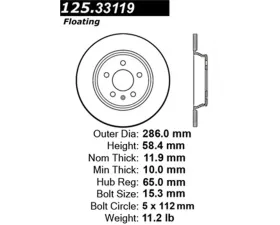 StopTech Premium High-Carbon Audi Rear Rotor, Black, 125.33119
