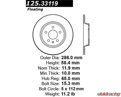 StopTech Premium High-Carbon Audi Rear Rotor, Black, 125.33119 - 125.33119