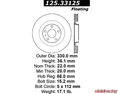StopTech Premium High-Carbon Rotor Rear Audi S5 2008-2011 125.33125 - 125.33125