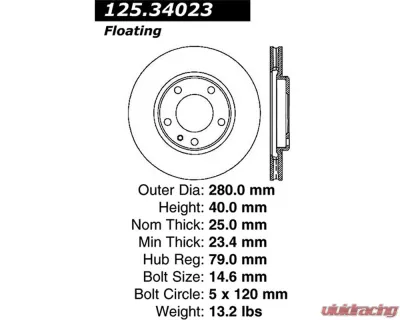 StopTech Premium High-Carbon Front Rotor BMW M3 1988-1991 125.34023 - 125.34023