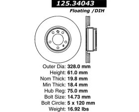 StopTech Premium High-Carbon Front Rotor BMW 750iL 1995-2001 125.34043