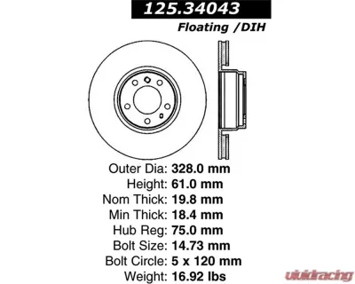 StopTech Premium High-Carbon Front Rotor BMW 750iL 1995-2001 125.34043 - 125.34043