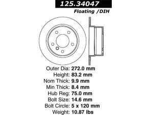 StopTech Premium High-Carbon Rear Rotor for BMW Z3 1996-2002 125.34047