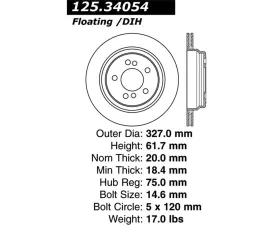 StopTech Premium High-Carbon Rotor BMW Rear, Black, 125.34054
