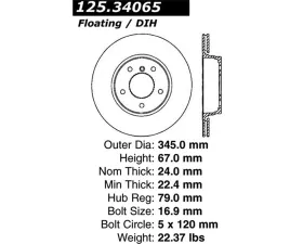 StopTech Premium High-Carbon Rotor BMW Rear Black 125.34065, Fits BMW