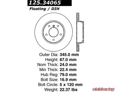 StopTech Premium High-Carbon Rotor BMW Rear Black 125.34065, Fits BMW - 125.34065